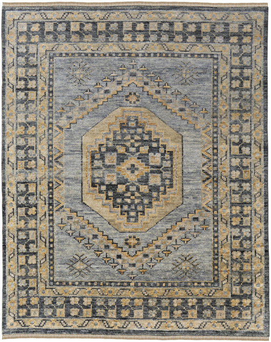 12' x 15' Wool Oriental Hand Knotted Area Rug With Fringe - Blue Gray And Tan