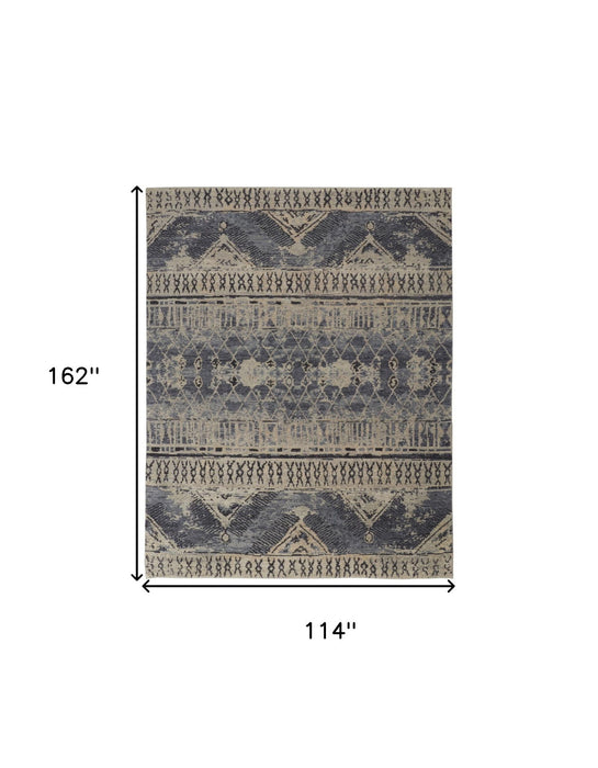 9' x 13' Wool Floral Hand Knotted Area Rug - Gray Blue And Ivory