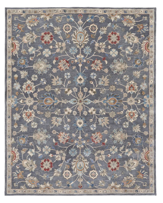 9' x 12' Wool Floral Hand Tufted Area Rug - Gray And Ivory
