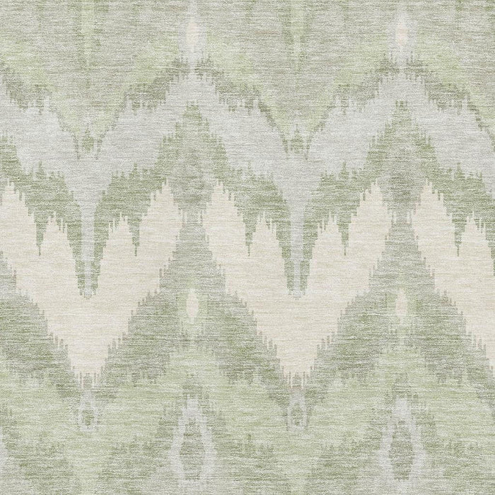 9' X 12' Ikat Washable Area Rug With UV Protection - Artichoke Green And Ivory