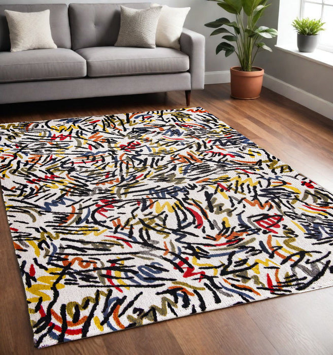 4' x 6' Abstract Non Skid 100% PET Area Rug - White
