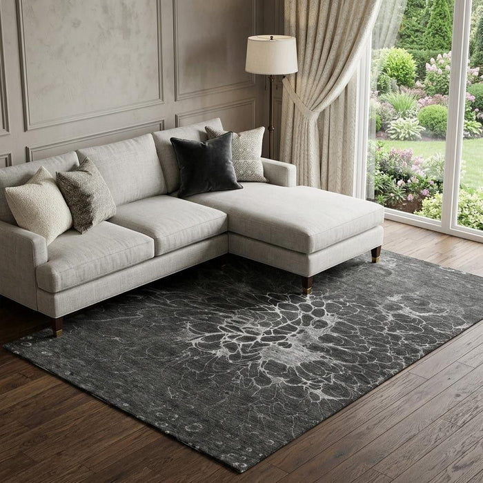 10' X 14' Abstract Washable Area Rug With UV Protection (654560) - Charcoal / Silver