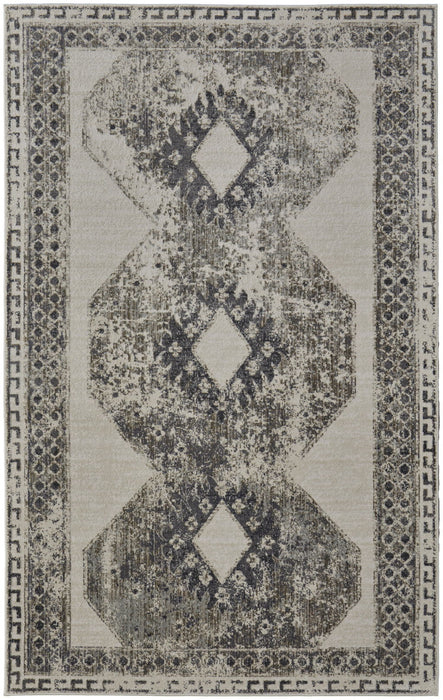 10' X 8' Abstract Power Loom Worn Faded Area Rug - Gray And Ivory