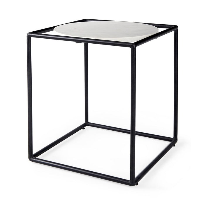 22" Marble Round End Table - Black