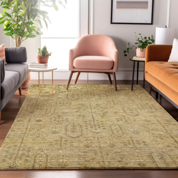 10' X 14' Southwestern Washable Area Rug With UV Protection - Gold And Taupe