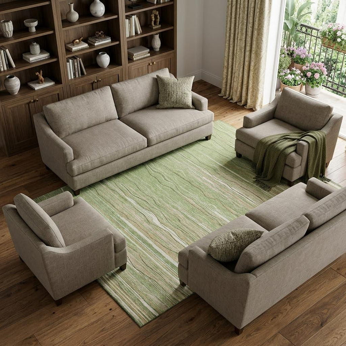 10' X 14' Striped Washable Area Rug With UV Protection (678365) - Green / Ivory / Beige