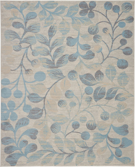 9' X 12' Botanical Leaves Area Rug (551495) - Ivory / Turquoise