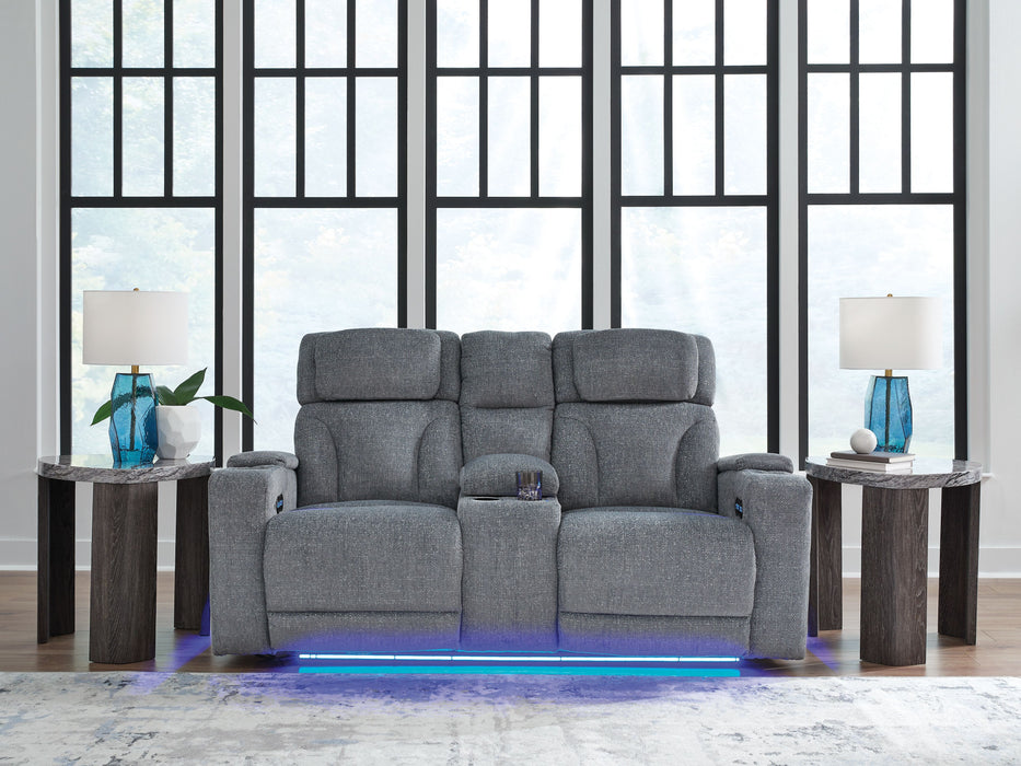 Studio Cave - Power Reclining Loveseat with Console - Steel
