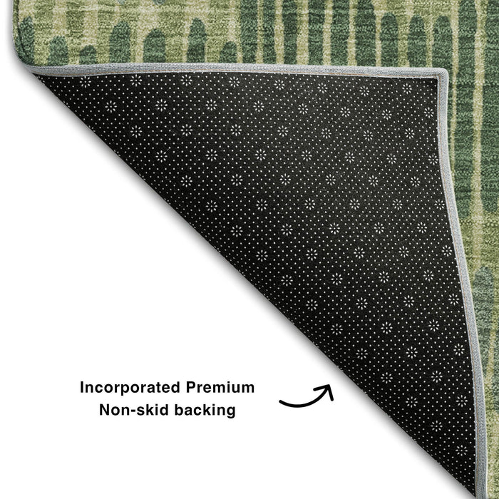10' X 14' Striped Washable Area Rug With UV Protection (670652) - Green / Ivory / Taupe