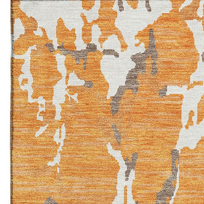 10' X 14' Striped Washable Area Rug With UV Protection (682067) - Orange / Ivory / Gray