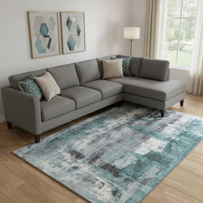 10' X 14' Abstract Washable Area Rug With UV Protection (719292) - Teal / Charcoal / Ivory