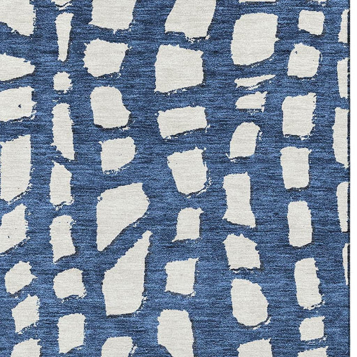 10' X 14' Cobblestone Washable Area Rug With UV Protection - Navy Blue And Ivory