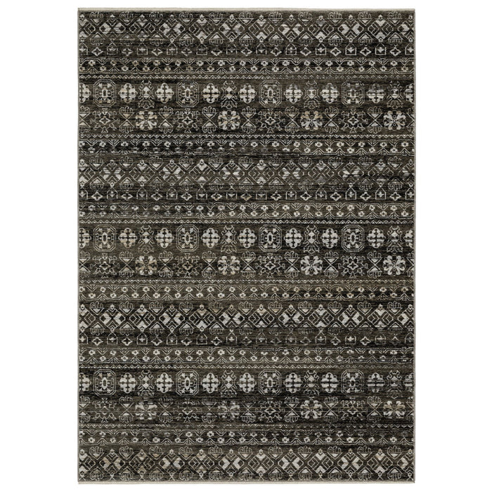 7' X 10' Tribal Area Rug With Fringe - Black And Gray
