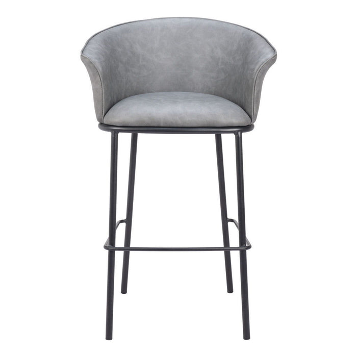 Faux Leather And Steel Bar Height Bar Chair - Gray And Black