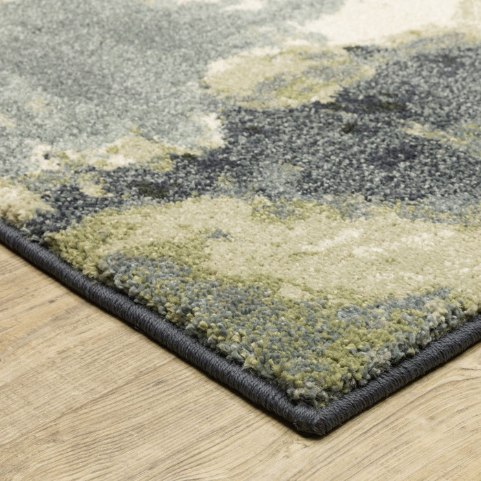 10' x 13' Abstract Power Loom Stain Resistant Area Rug - Blue Light Blue Gray Sage Beige And Ivory