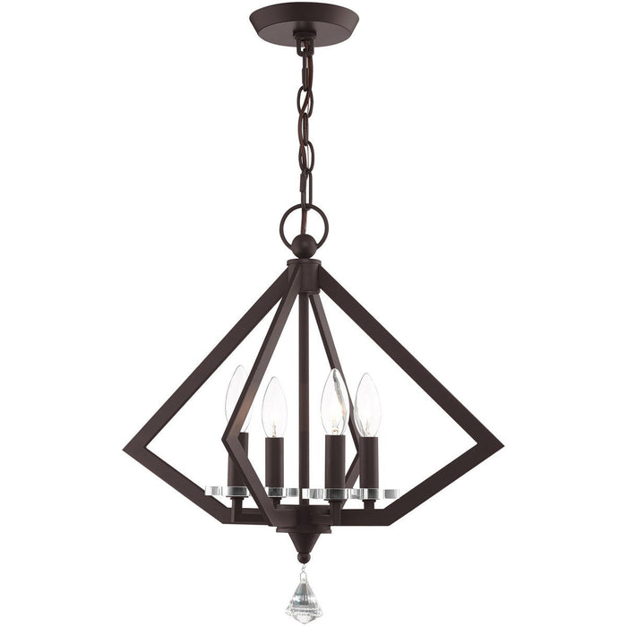 19" Four Light Metal Dimmable Chandelier With Shades - Bronze