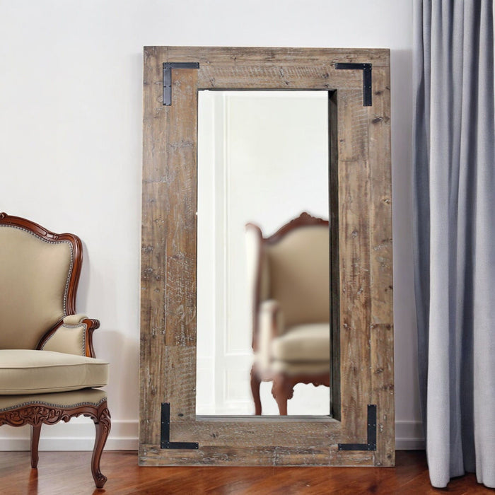 75" Wood Framed Leaning Accent Mirror - Brown
