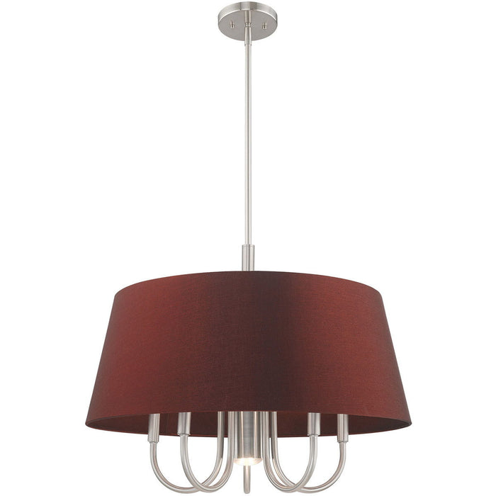 22" Six Light Dimmable Chandelier With Shades - Nickel