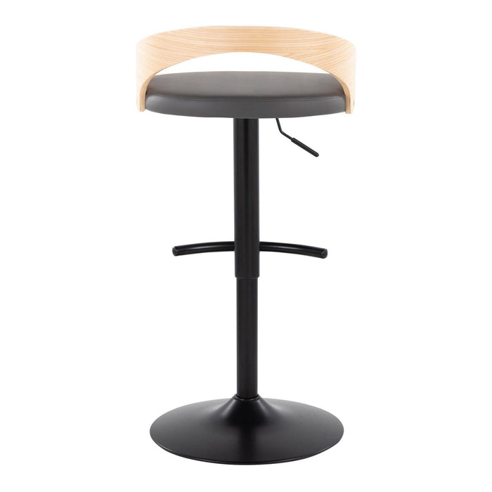 Grotto - Adjustable Barstool - Black Metal, Natural Wood