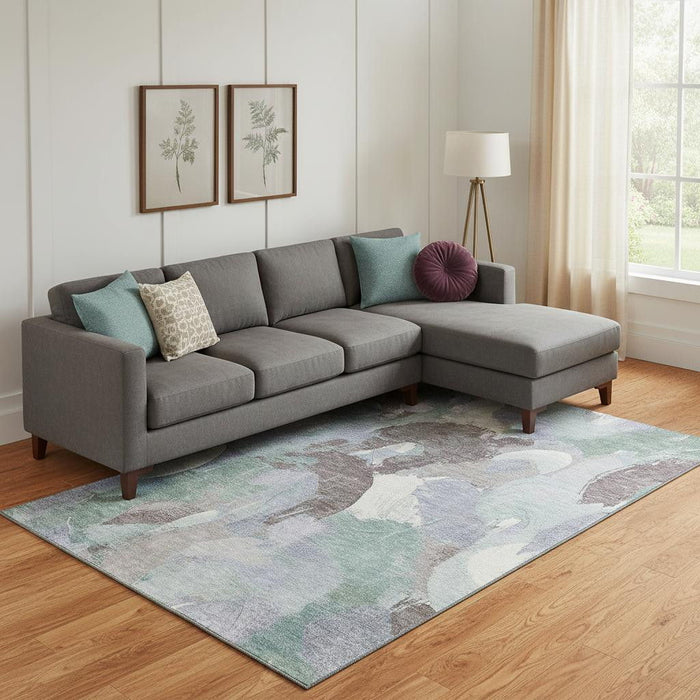 10' X 14' Abstract Washable Area Rug With UV Protection (709600) - Pale Aqua / Brown / Ivory