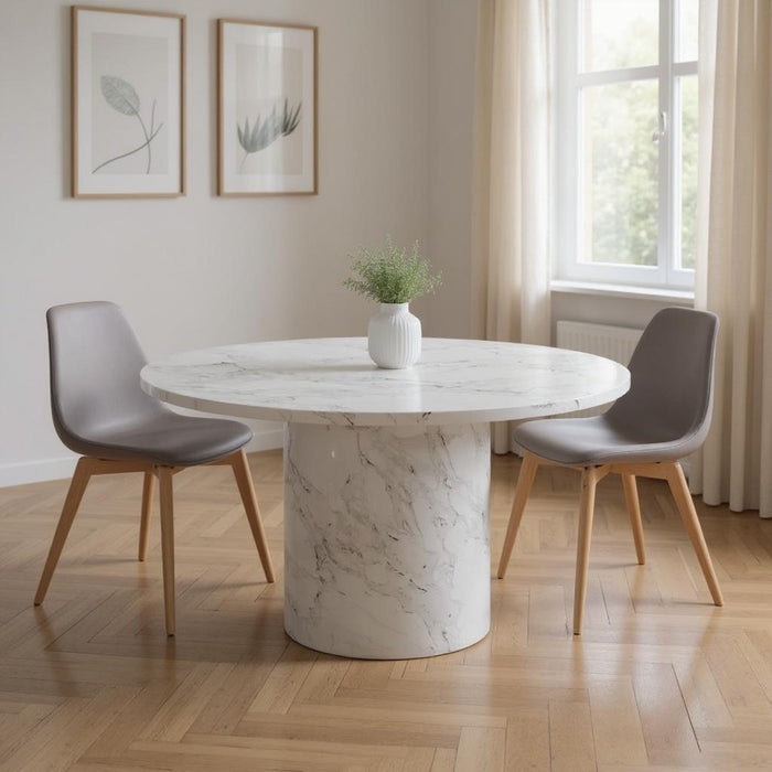 60" Marble Pedestal Base Round Top Dining Table - Gray / White