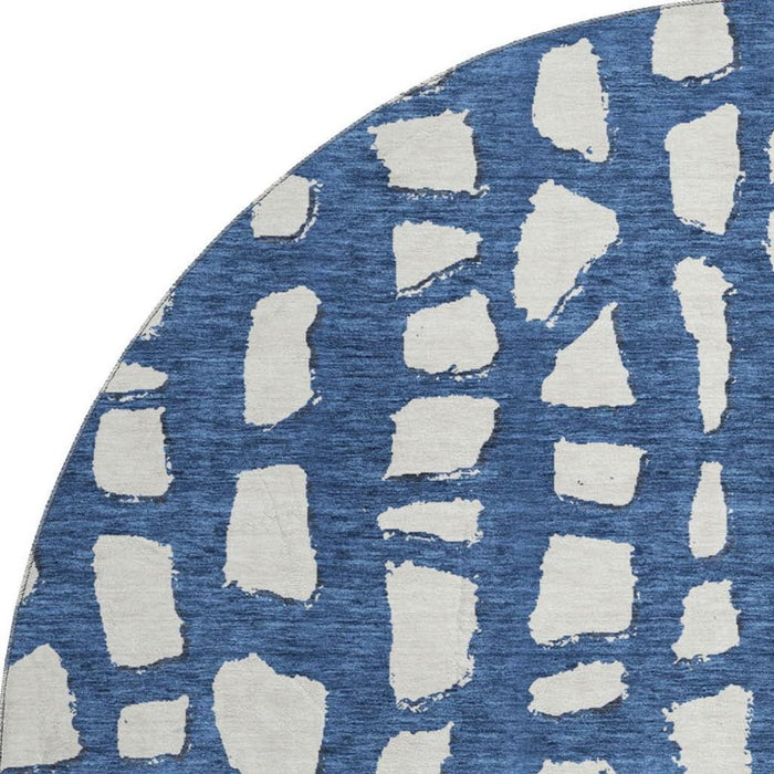 8' Cobblestone Washable Round Rug With UV Protection - Navy Blue And Ivory