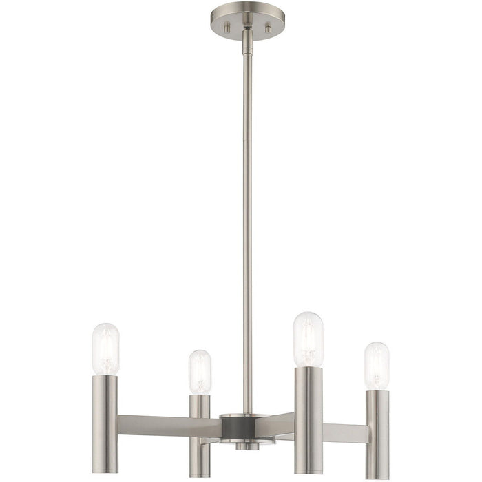 19" Four Light Dimmable Chandelier With Shades - Nickel