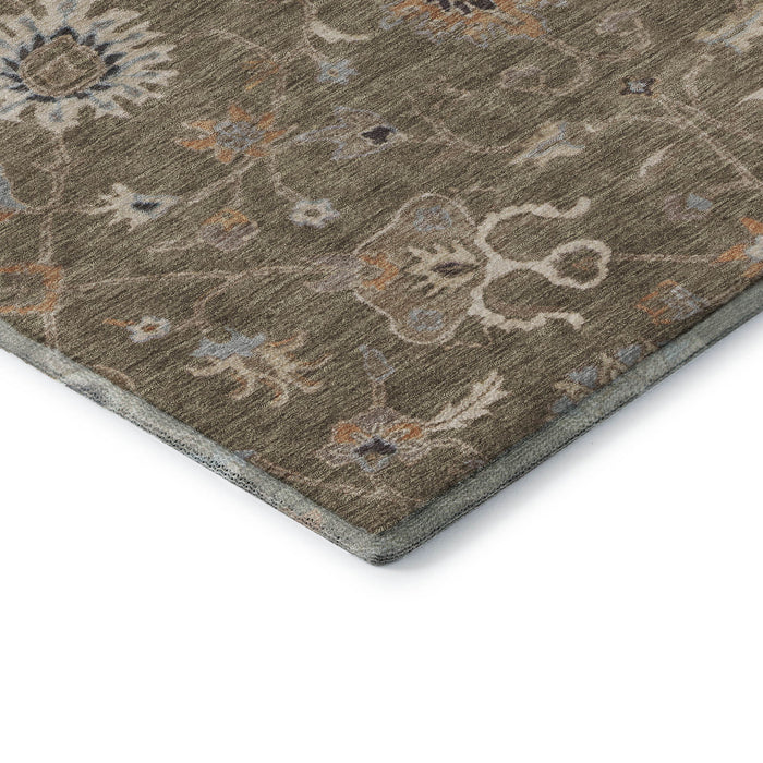 10' X 14' Floral Washable Area Rug With UV Protection (686102) - Brown / Beige / Copper