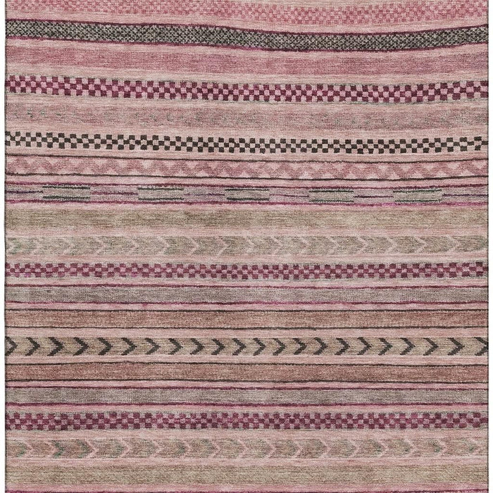 10' X 14' Striped Washable Area Rug With UV Protection (695192) - Pink / Gray