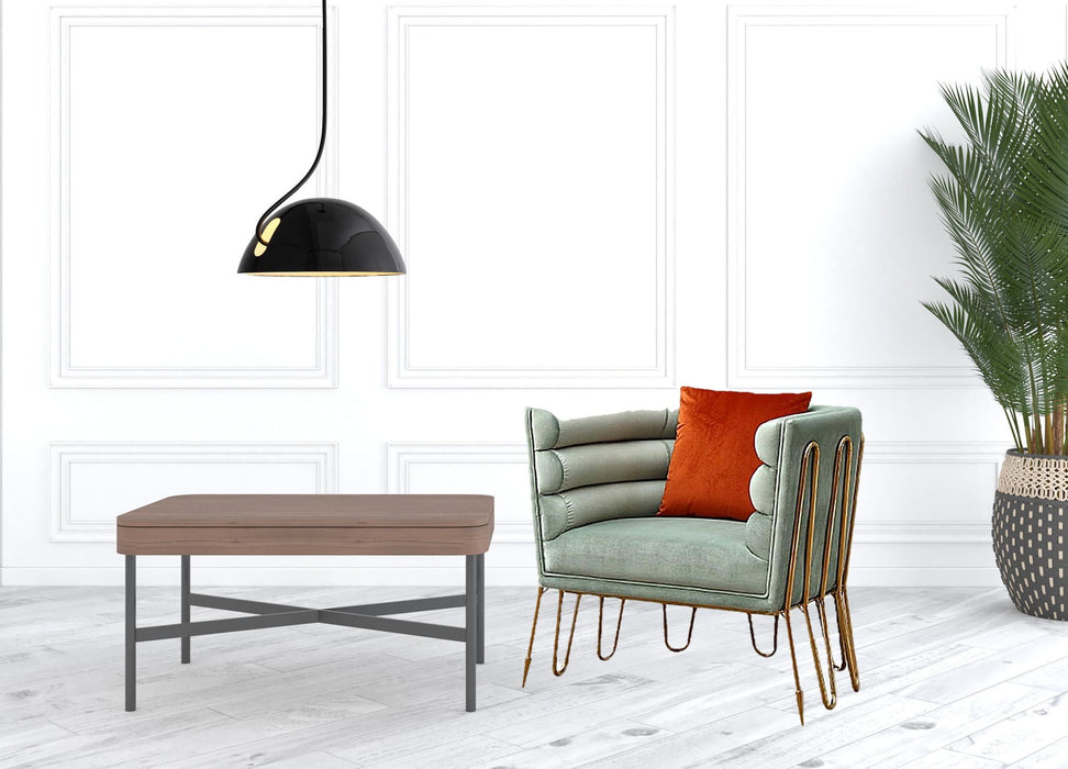 Tubular Velvet And Gold Lounge Chair - Light Green