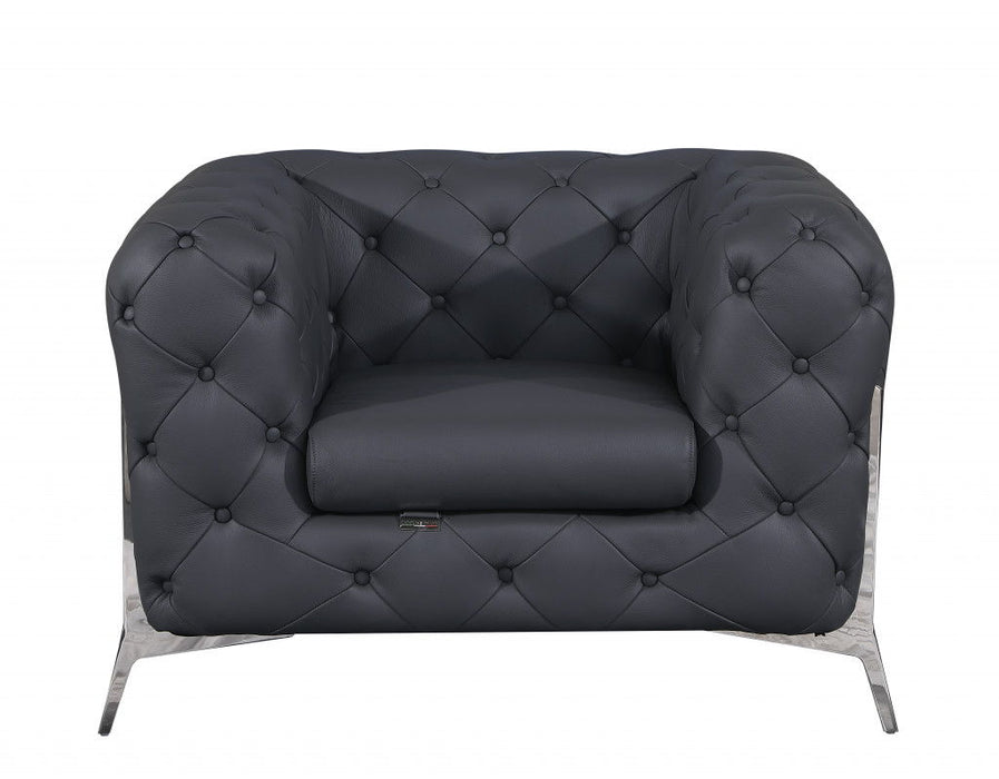 Glam Tufted Leather Armchair - Gray And Chrome