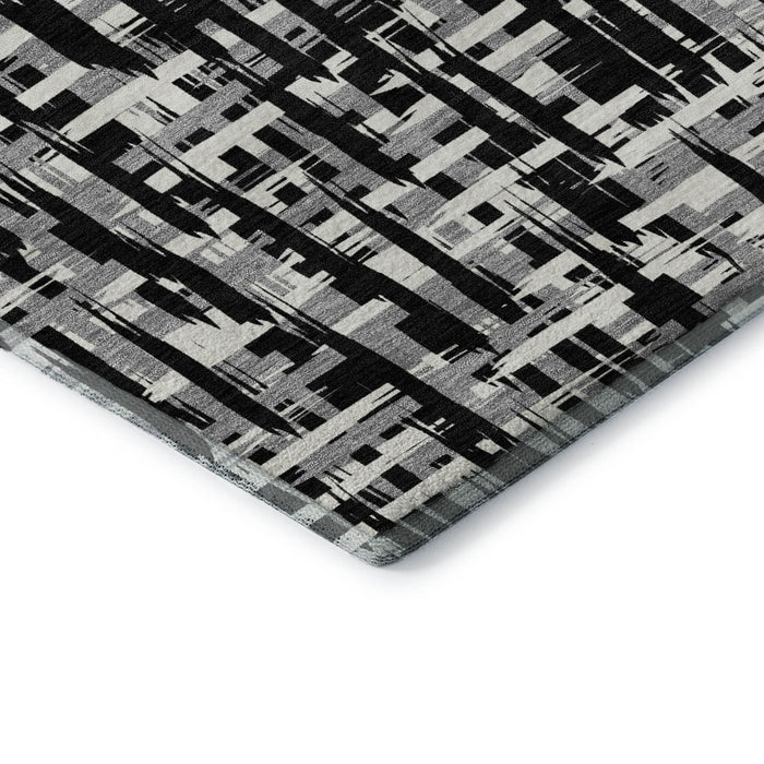 10' X 14' Abstract Geometric Washable Area Rug With UV Protection (682955) - Black / Ivory / Gray