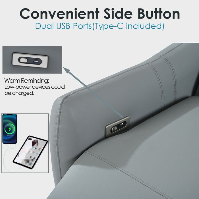 Giga Wall Hugger Power Recliner Chair with USB Type-C port, featuring plush cushioning and a sleek reclining design.