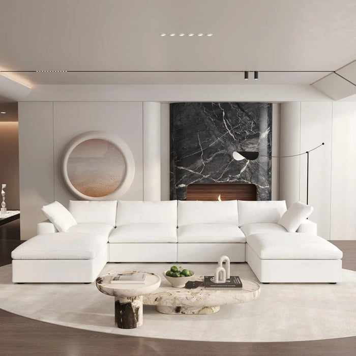 160" 2 Piece Living Room Set Blend Modular Sofa With Ottoman Storage - White