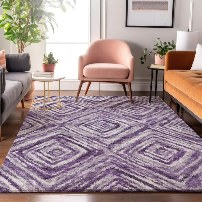 10' X 14' Geometric Washable Area Rug With UV Protection - Purple