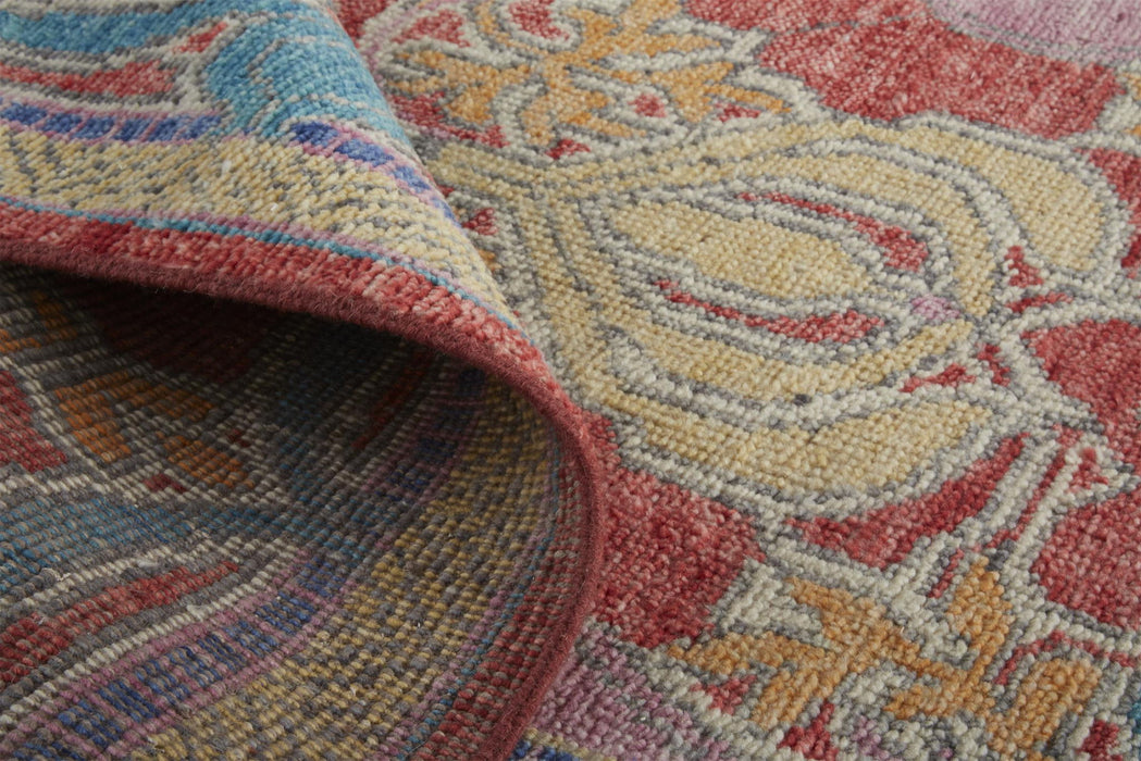 8' Wool Oriental Hand Knotted Runner Rug - Blue Red And Yellow