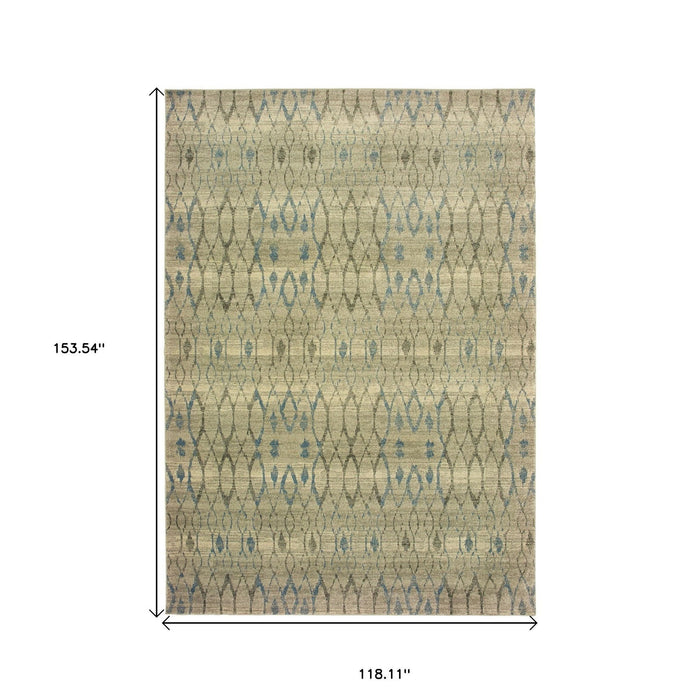 10' X 13' Geometric Distressed Area Rug - Blue / Ivory