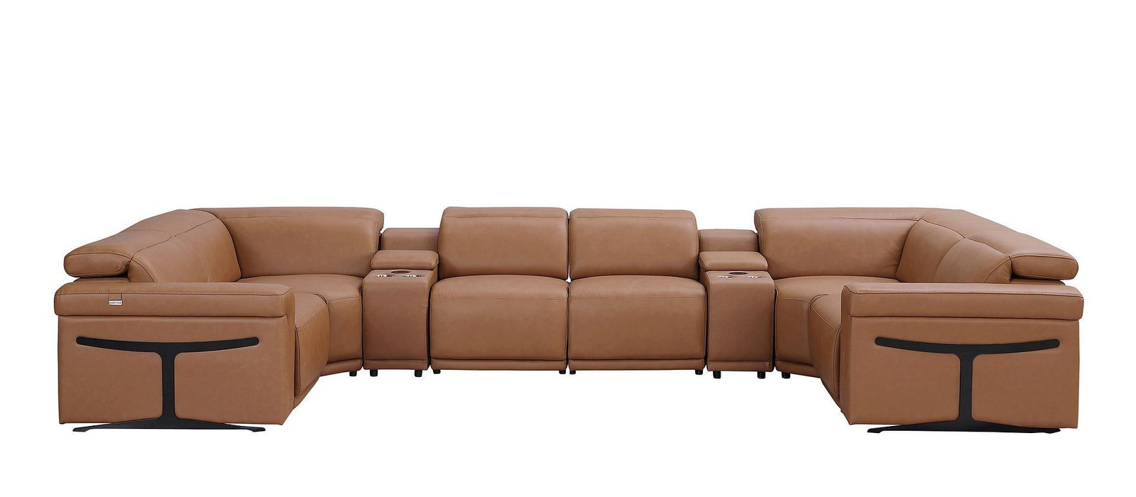 Leather Power Reclining U Shaped 8 Piece Corner Sectional With Console - Chestnut