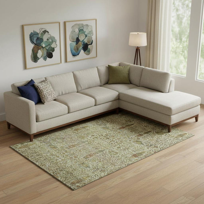 10' X 14' Floral Vines Washable Area Rug With UV Protection (716635) - Wheat / Gold