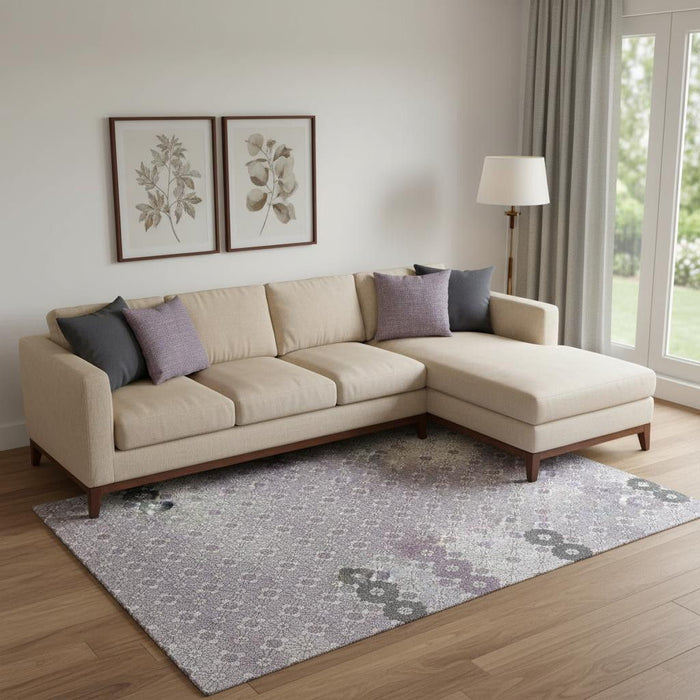 10' X 14' Geometric Washable Area Rug With UV Protection (696872) - Lavender / Gray / Silver