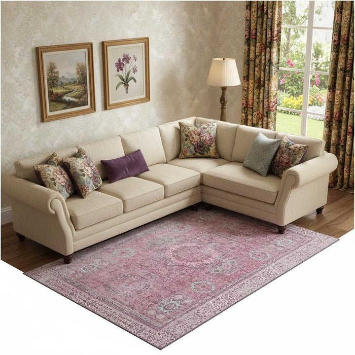 10' X 14' Oriental Washable Area Rug With UV Protection (699782) - Pink / Gray