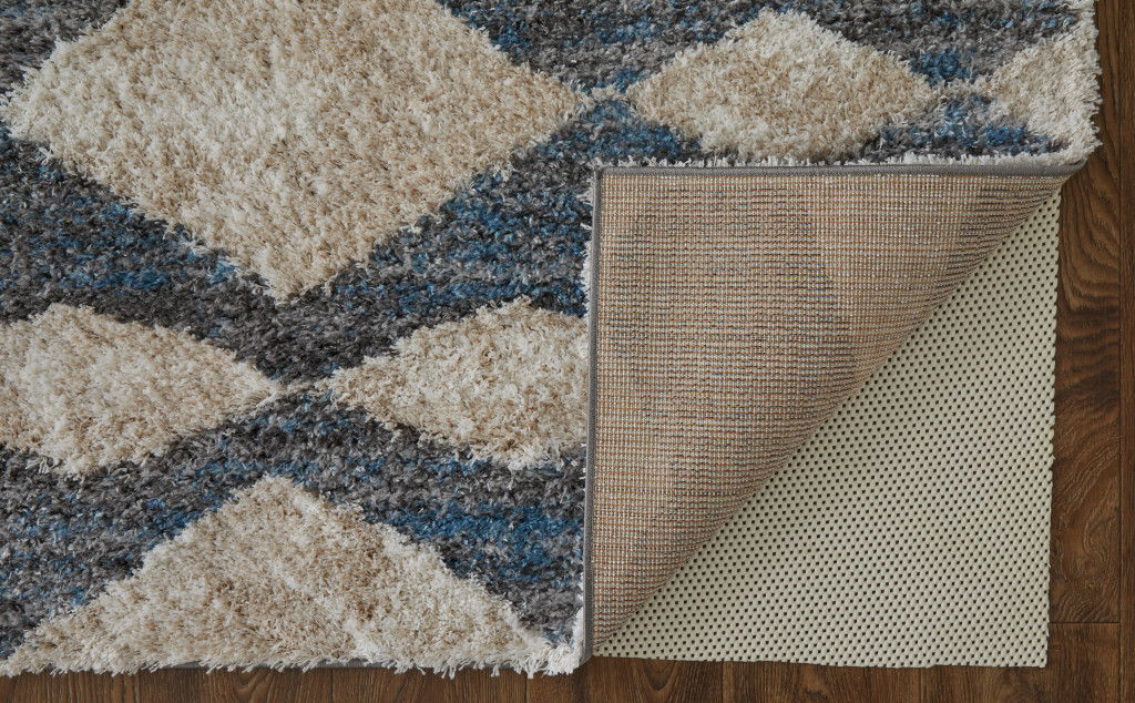 9' x 12' Chevron Power Loom Stain Resistant Area Rug - Ivory Gray And Blue