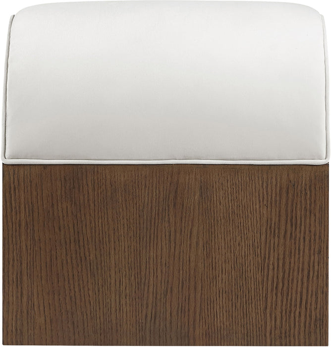 Velvet upholstered bench by Meridian Furniture featuring a sleek design and plush Sable velvet performance fabric.