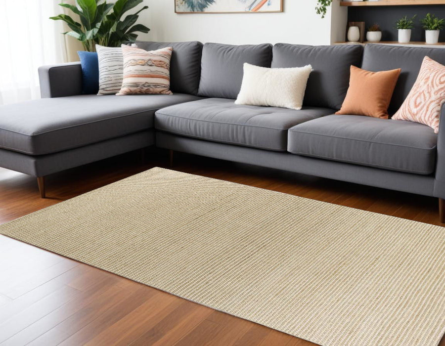 8' x 11' Indoor Area Rug - Ivory Hand Woven Wool And Jute