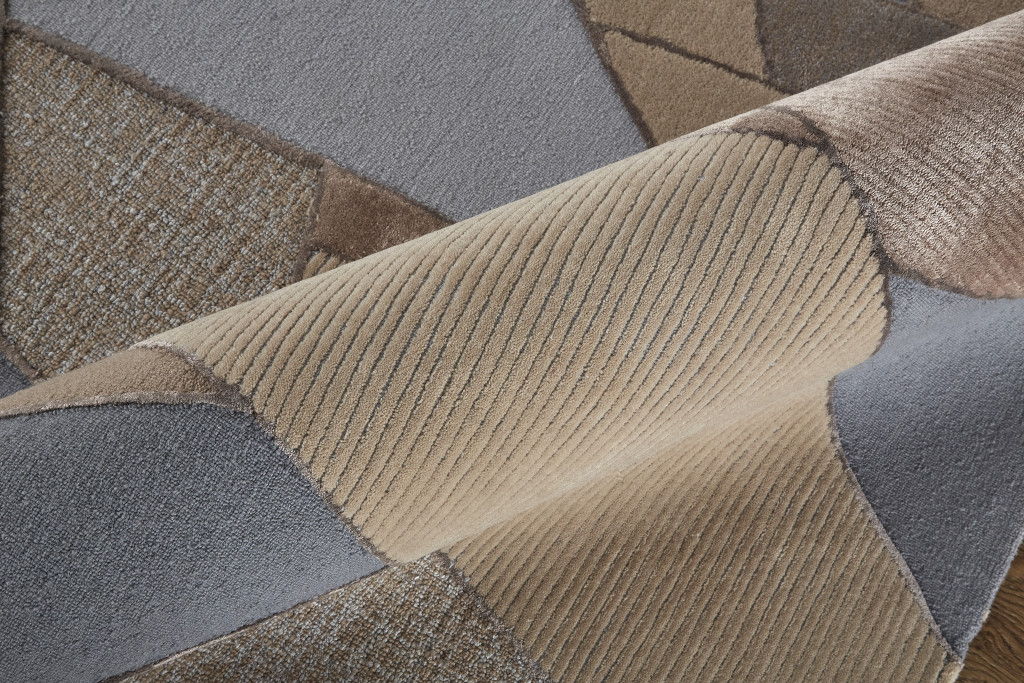 9' x 12' Wool Geometric Tufted Handmade Area Rug - Tan Brown And Blue