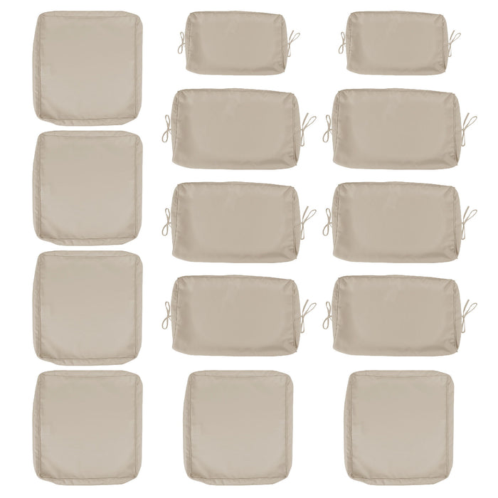 Giga 14-pack cushion covers for 7-piece wicker sectional sofa, zippered back and seat slipcovers in natural fabric with cushions.