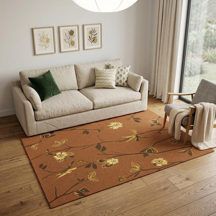 5' X 8' Wool Floral Hand Knotted Area Rug (744204) - Orange / Brown / Yellow