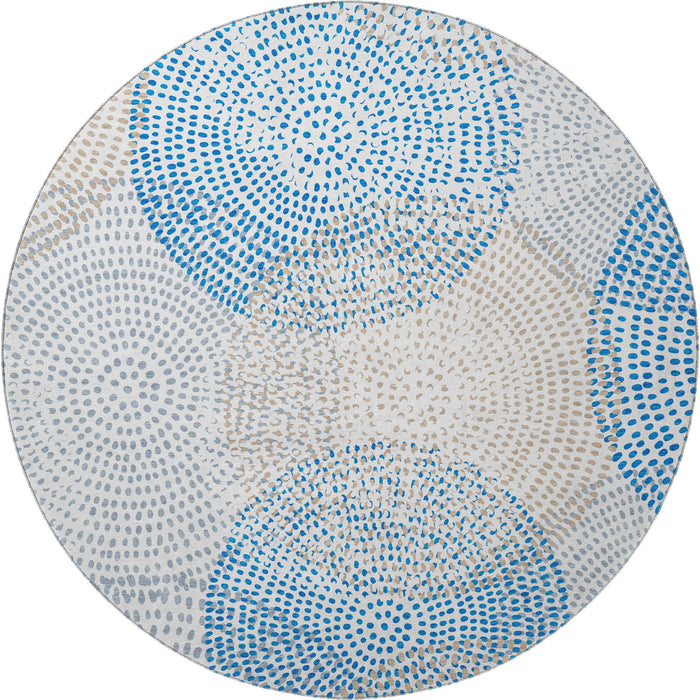 8' Abstract Washable Round Rug With UV Protection (650365) - Ivory / Blue