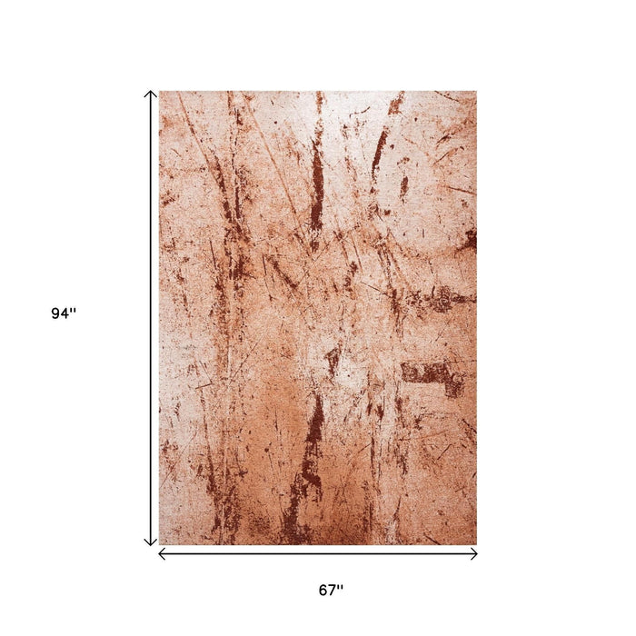 6' X 8' Abstract Washable Area Rug With UV Protection (609955) - Orange / Brown / White