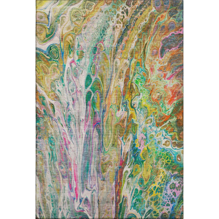 9' X 12' Abstract Washable Area Rug With UV Protection (650937) - Green / Gold / Teal